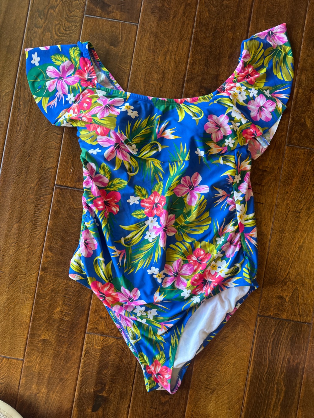 Women’s 18W Blue Floral Ruffle One-Piece Swimsuit